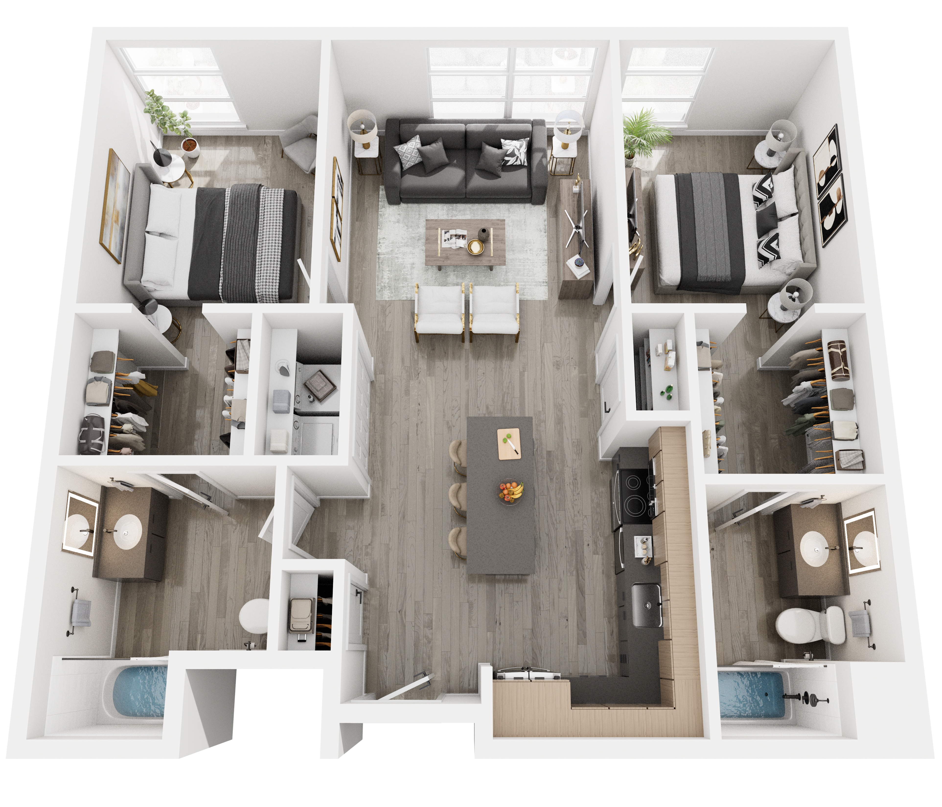 Floor plan for 2 beds, 2 baths, 950 sqft